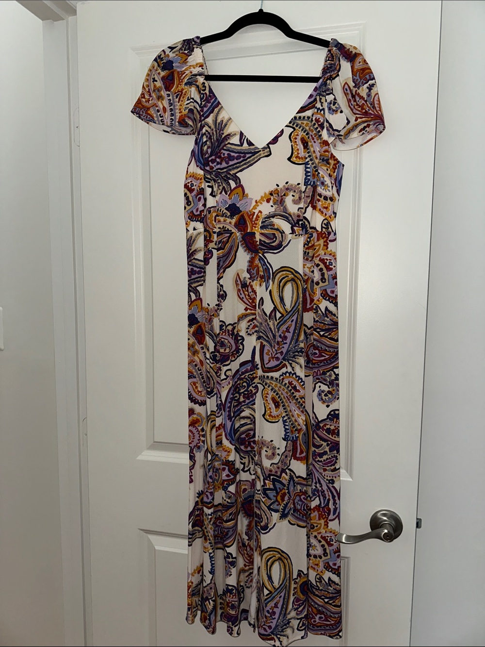 Sezane Alessia Dress Purple Soffi Print On Ecru - Size 6